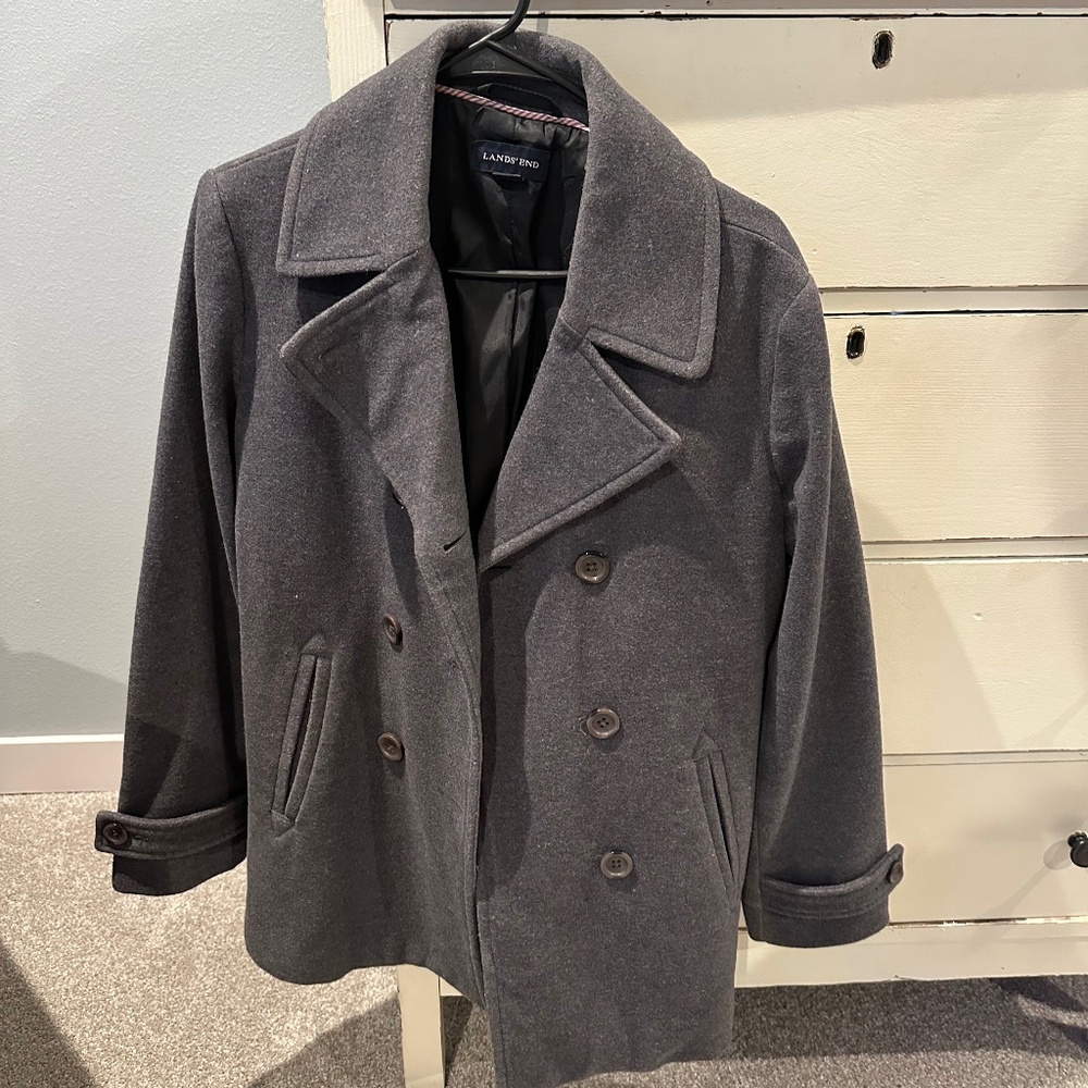 Lands End Womens Gray Wool Peacoat Jacket size 8